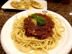 Spaghetti with chicken/beef , tomato&cheese